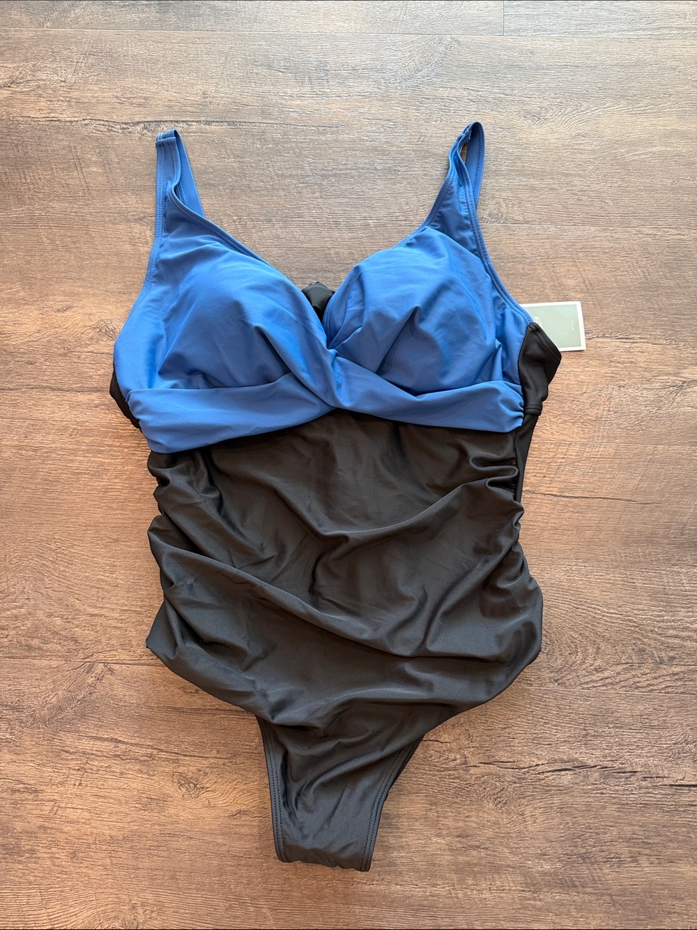 Eomenie XL Ruched Crossover Tummy Control Navy‎ Blue/Black One-Piece Swimsuit